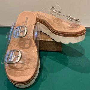 Chinese Laundry Seraphine Clear PVC Platform Sandals Size 7.5